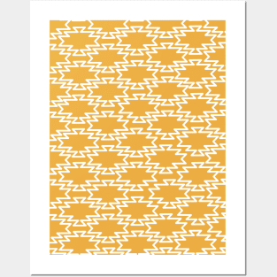 Southwest Azteca Geometric Pattern in White and Warm Mustard Posters and Art